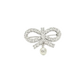 Crystal Bow Brooch with Lustrous Bead Drop