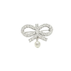 Crystal Bow Brooch with Lustrous Bead Drop
