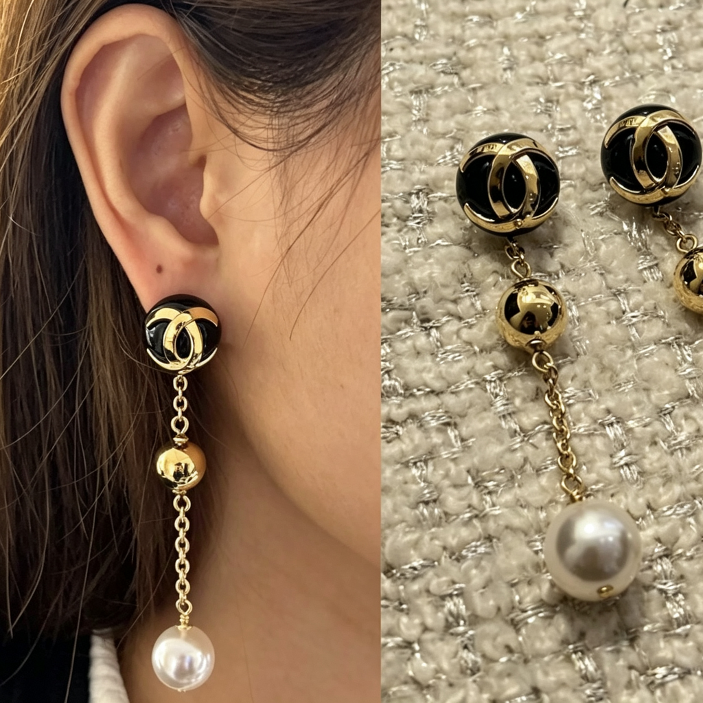 Mini Interlocking Monogram Stud Earrings–Crystal & Bead Drops