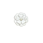 White Enamel Camellia Brooch – Lustrous Bead Center