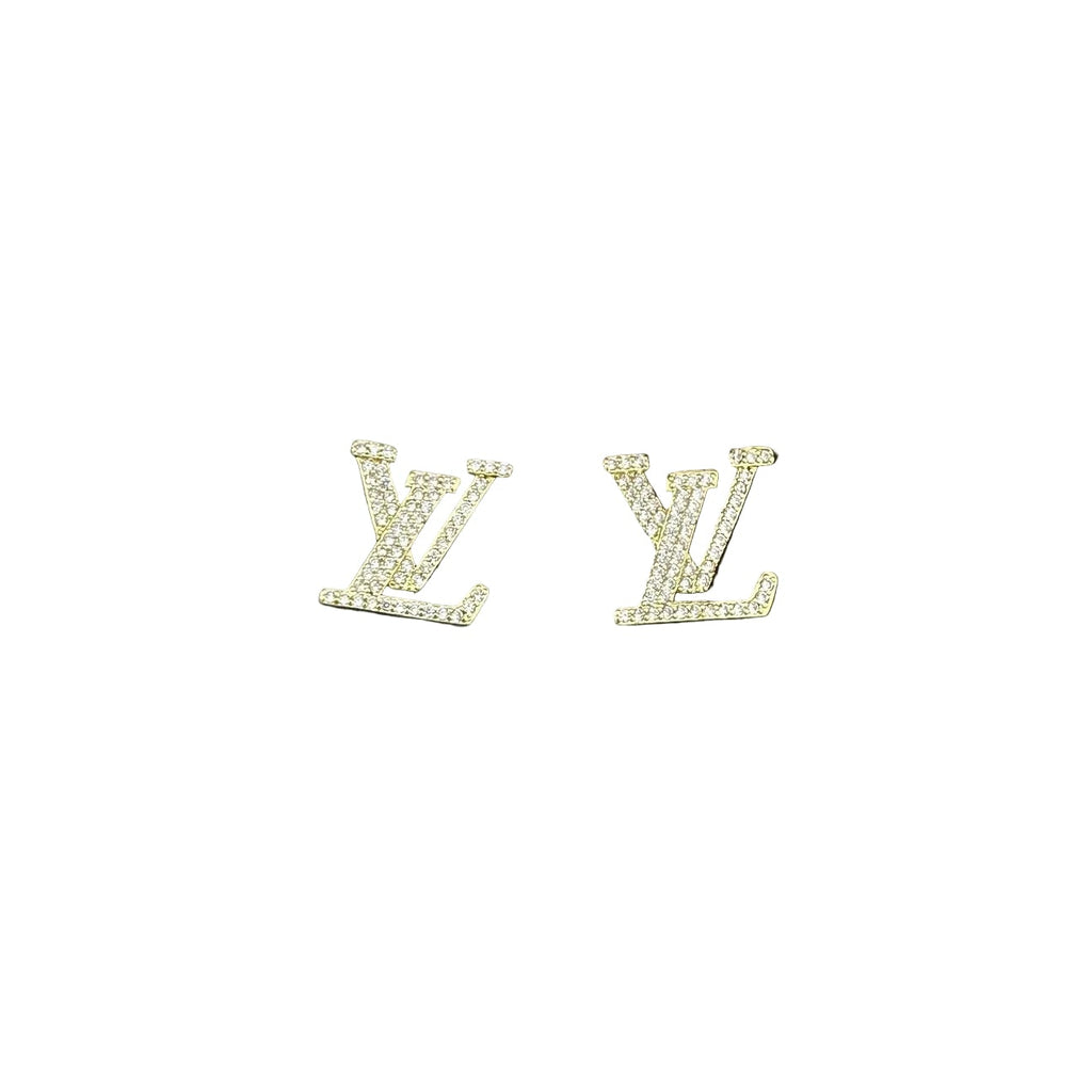 Intertwined Letter Stud Earrings Fully Paved Sparkling Gemstones Fashion Women Ear Jewelry