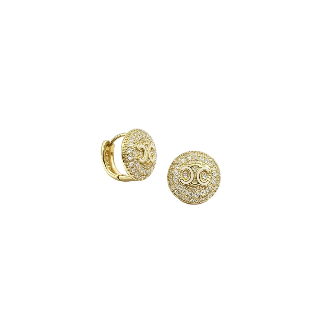Crystal Pavé Dome Huggie Earrings–Interlocking Arch Motif