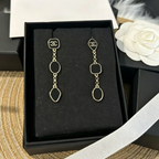 Black Enamel Long Drop Earrings–Irregular Geometric Shapes