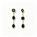 Black Enamel Long Drop Earrings–Irregular Geometric Shapes