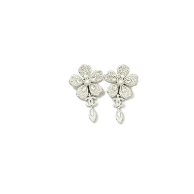Textured Flower Drop Earrings–Teardrop Crystals, Lustrous Bead Center