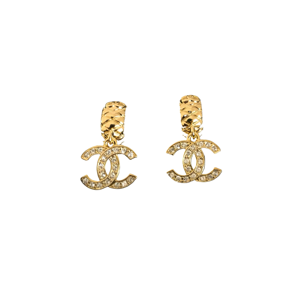 Quilted Double-C Pendant Stud Earrings–Lattice Matelassé
