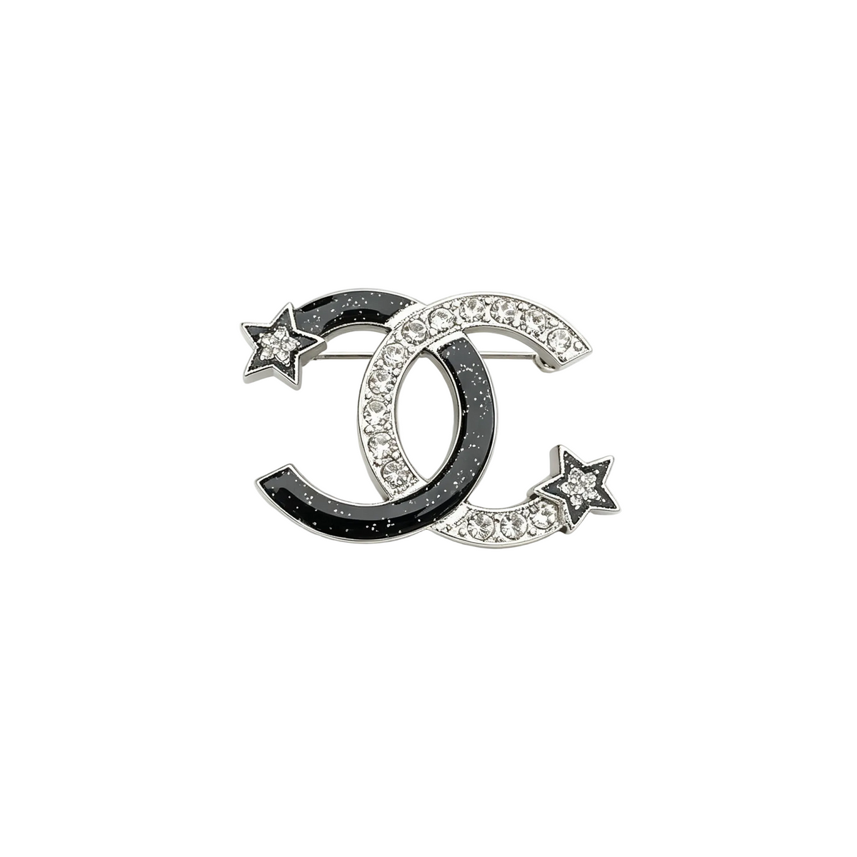 Interlocking C Star Brooch – Black Enamel & Crystal Pavé