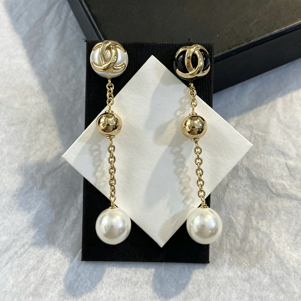 Mini Interlocking Monogram Stud Earrings–Crystal & Bead Drops