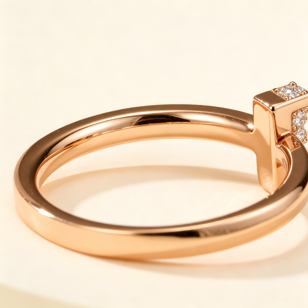 Slim Half Pavé Gemstones T Letter Ring, Unisex Couple Ring for Daily Wear & Gifting