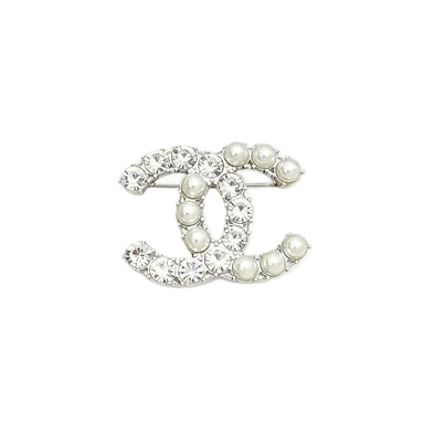Interlocking C Brooch – Crystals & Lustrous Beads