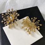 Gold Fireworks Stud Earrings Sparkling Gemstones Statement Ear Jewelry