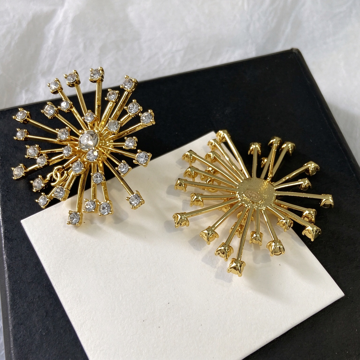 Gold Fireworks Stud Earrings Sparkling Gemstones Statement Ear Jewelry