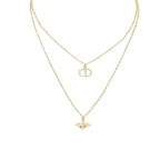 Layered Pendant Necklace – Pavé Monogram and Bee Charm