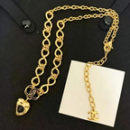 Figure-8 Link Chain Necklace – Black Enamel Interlocking C Heart Pendant