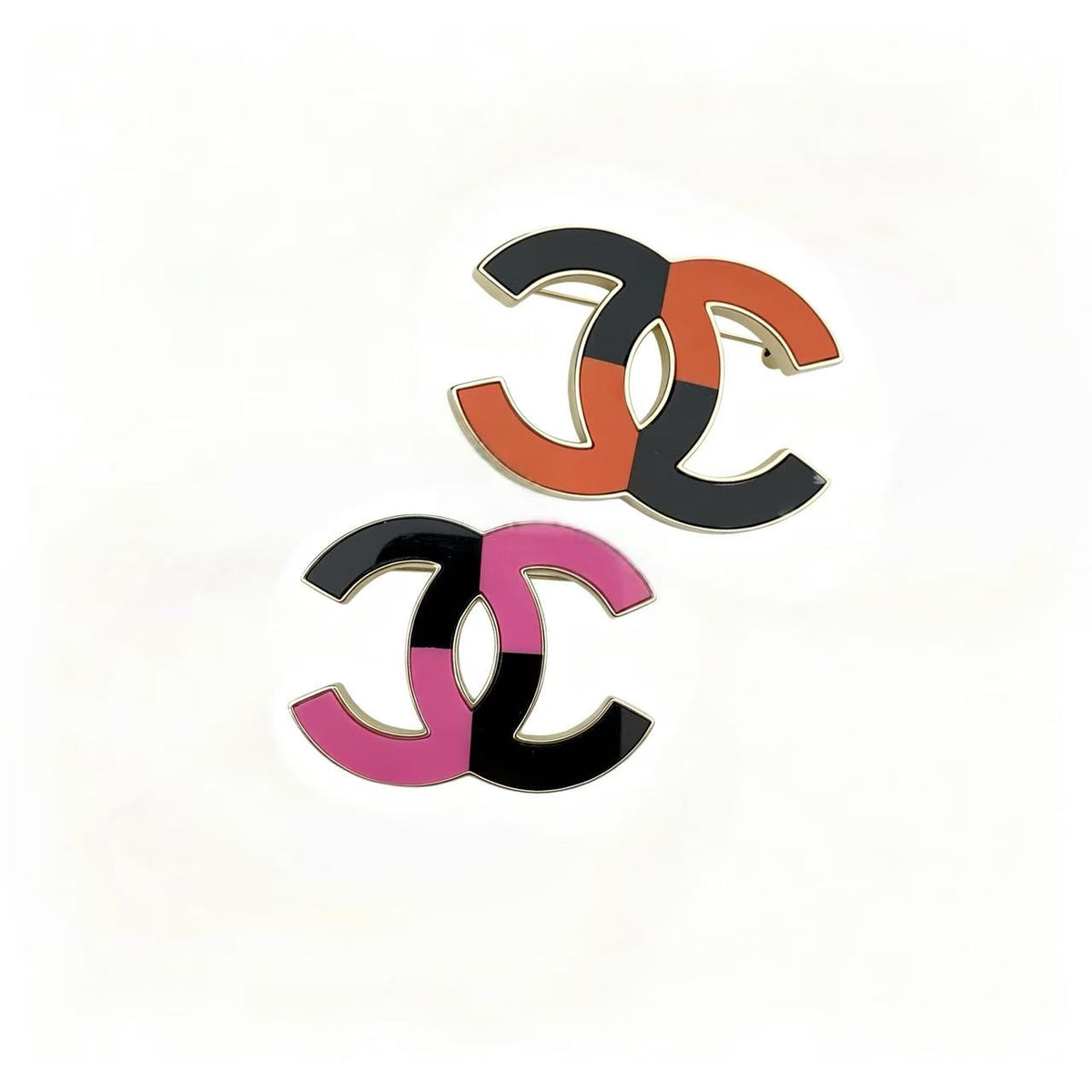 Color-Block Enamel Interlocking C Brooch – Two Finishes