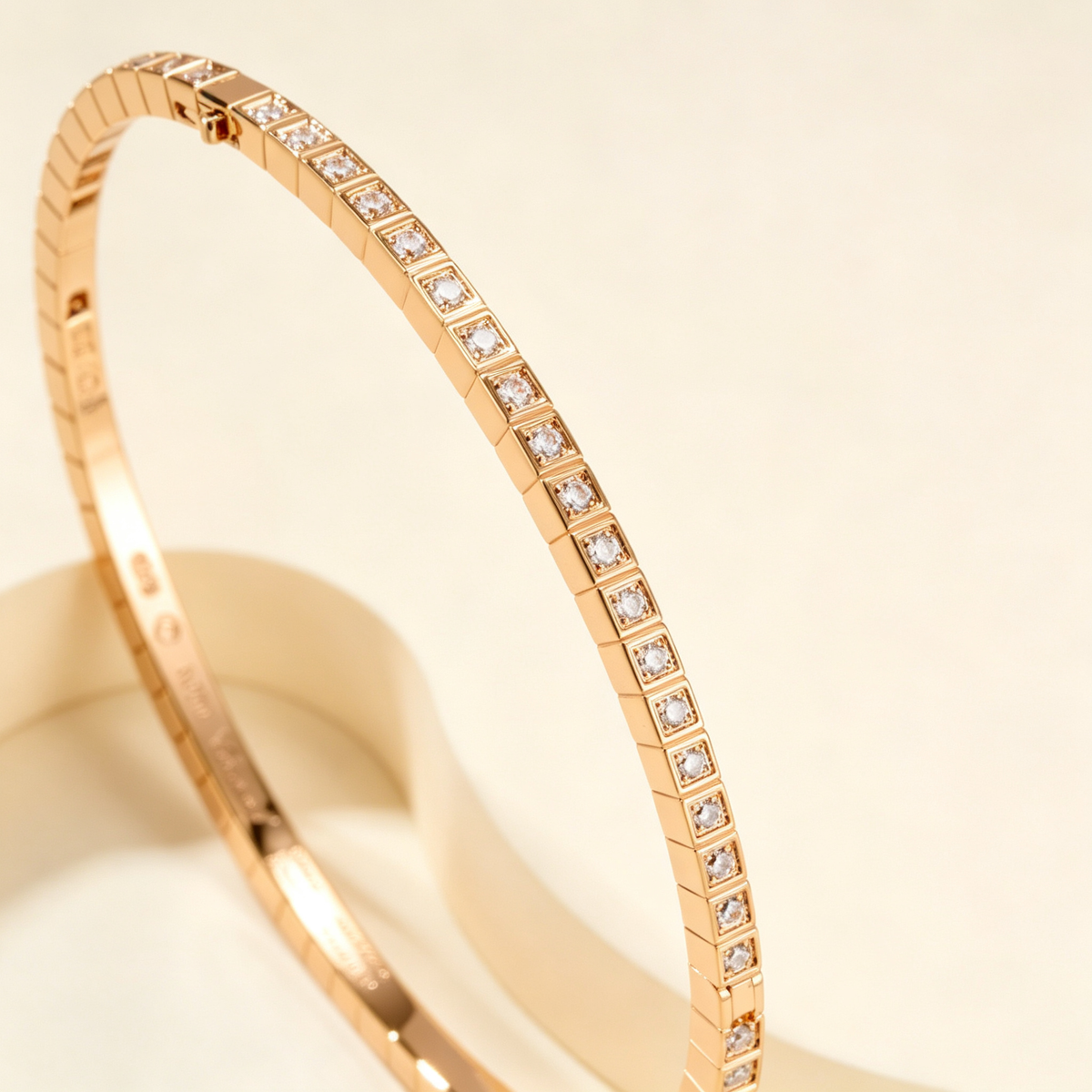 Slim Full Pavé Gemstones Bangle, Minimalist Thin Band with Square Shape for Daily Wear & Gifting