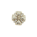 Quatrefoil Flower Crystal Brooch – Graduated Pavé with Interlocking C
