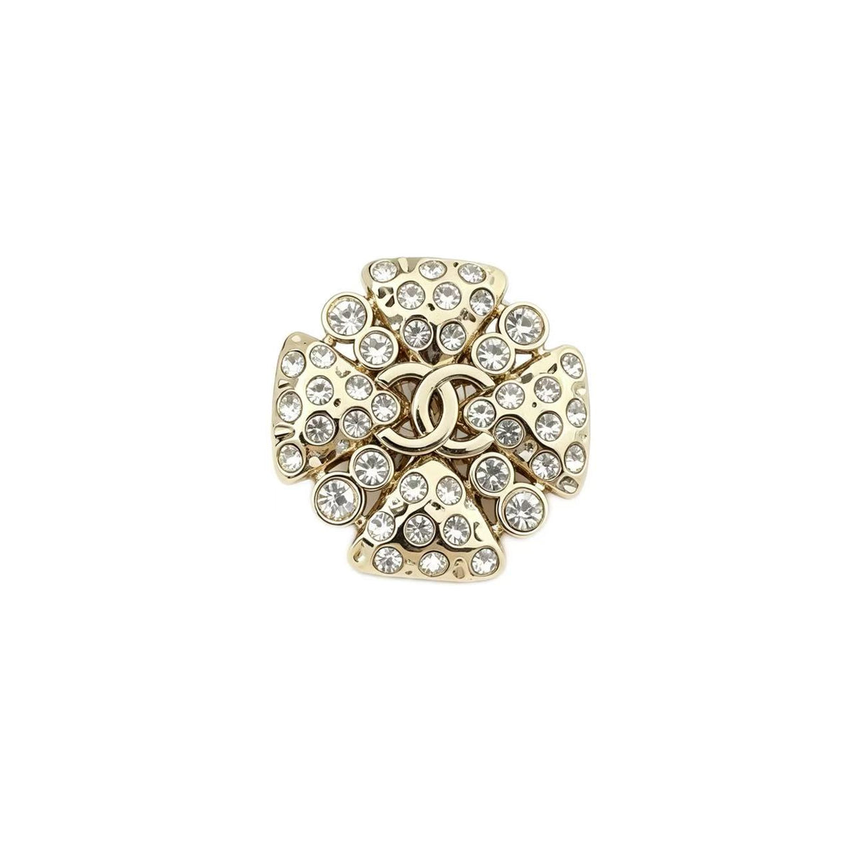 Quatrefoil Flower Crystal Brooch – Graduated Pavé with Interlocking C