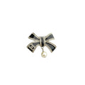 Black Glitter Enamel Bow Brooch – Crystal Edges & Bead Drop
