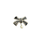 Black Glitter Enamel Bow Brooch – Crystal Edges & Bead Drop
