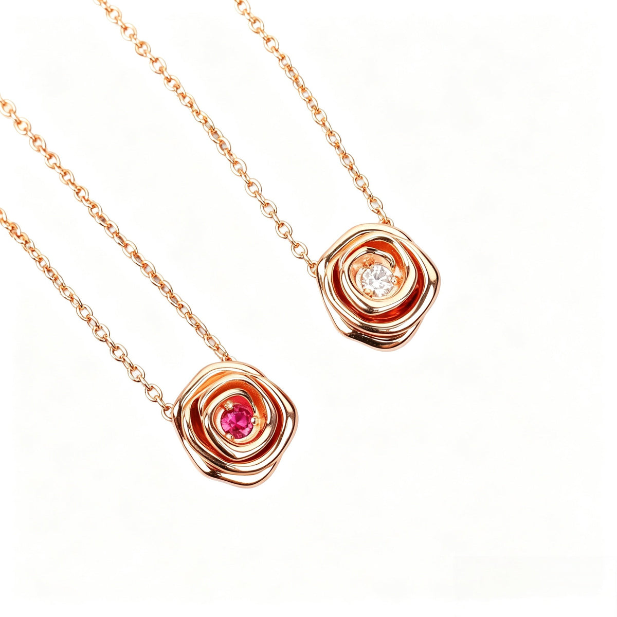 Bud Pendant Necklace for Women Red Gem Luxury Jewelry for Daily