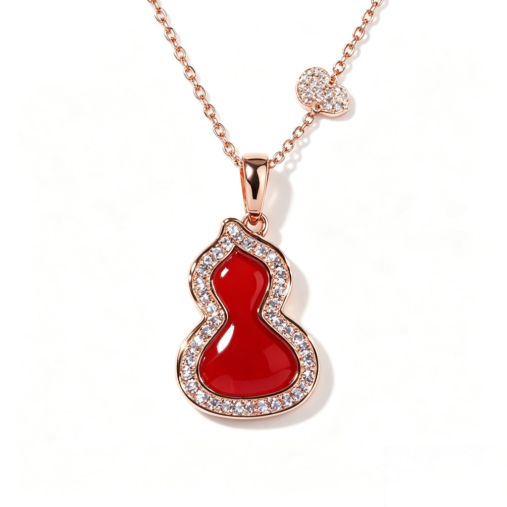 Convertible Double Gourd Necklace – Green/Red Agate, 2-Wear