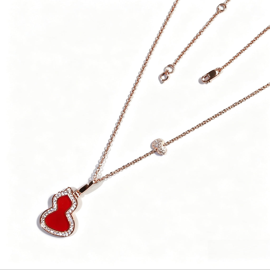 Convertible Double Gourd Necklace – Green/Red Agate, 2-Wear