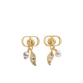 Mini Stud Earrings–Rhinestone Leaf & Pearl Drops