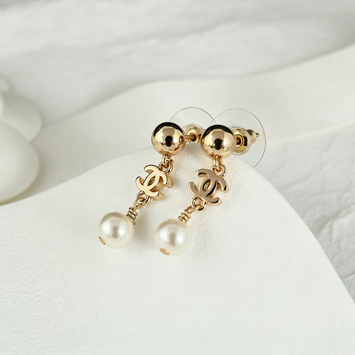 Chain Dangle Double-C Rhinestone Earrings