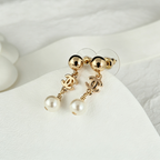 Chain Dangle Double-C Rhinestone Earrings