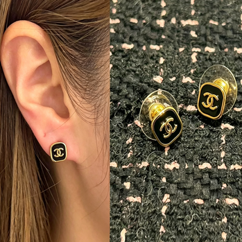Square Interlocking C Stud Earrings | Block Double-C Design
