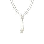 Crystal Pavé Star Lariat Necklace – Interlocking C and Lustrous Bead Drop