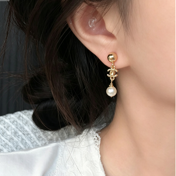 Chain Dangle Double-C Rhinestone Earrings