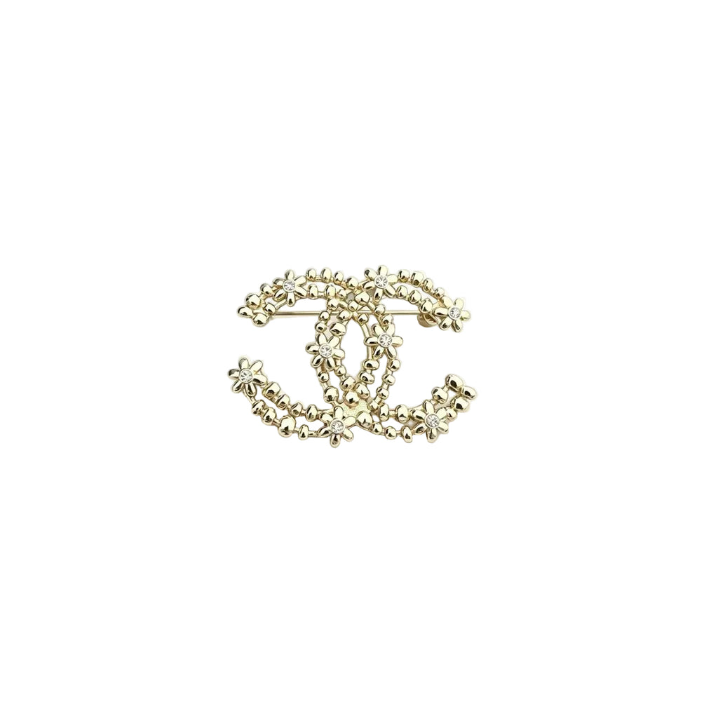 Interlocking C Beaded Chain Brooch – Floral Accents