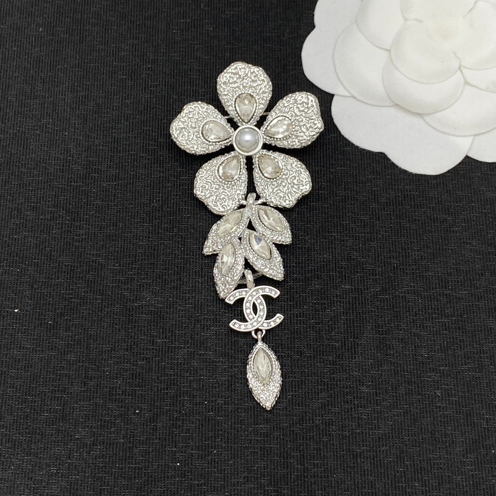 Floral Drop Brooch – Marquise Crystals & Bead
