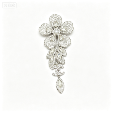 Floral Drop Brooch – Marquise Crystals & Bead