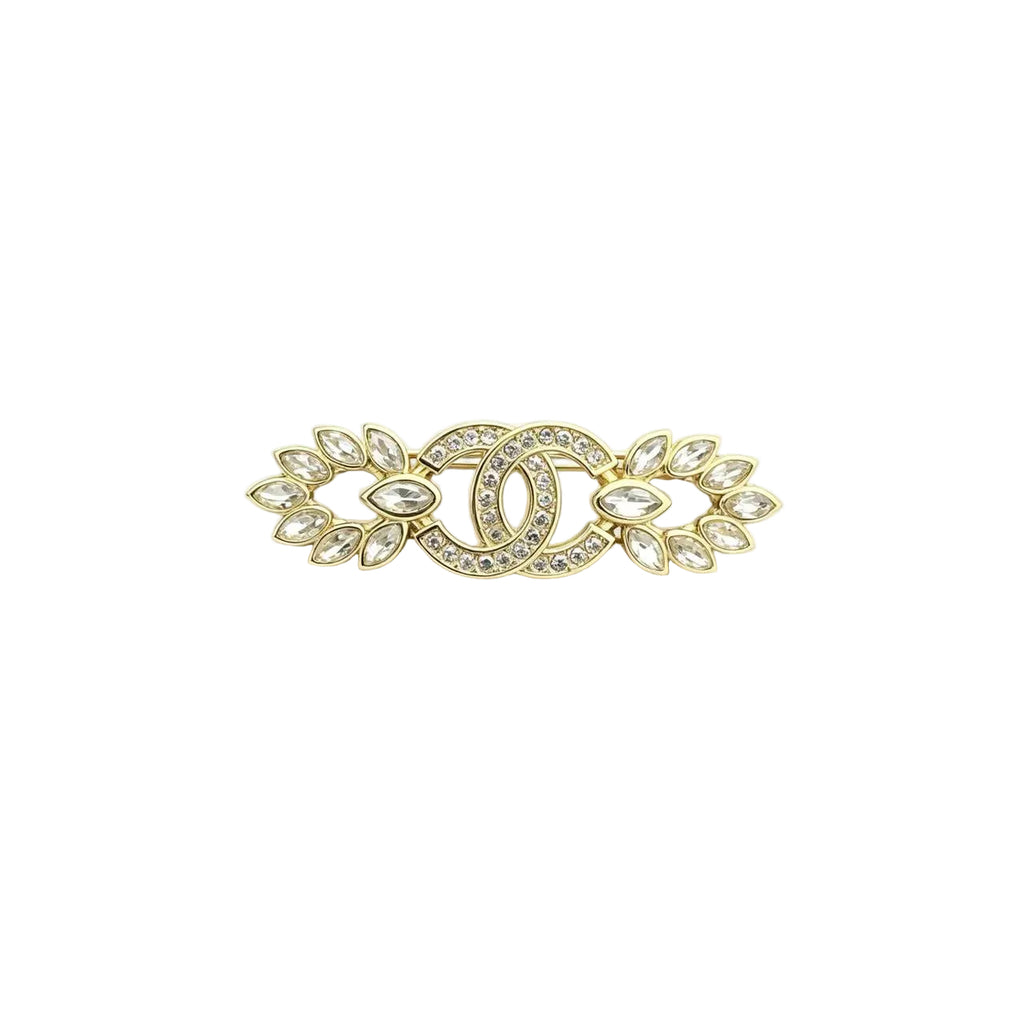 Interlocking C Bar Brooch – Pavé Crystals & Marquise Leaf Stones